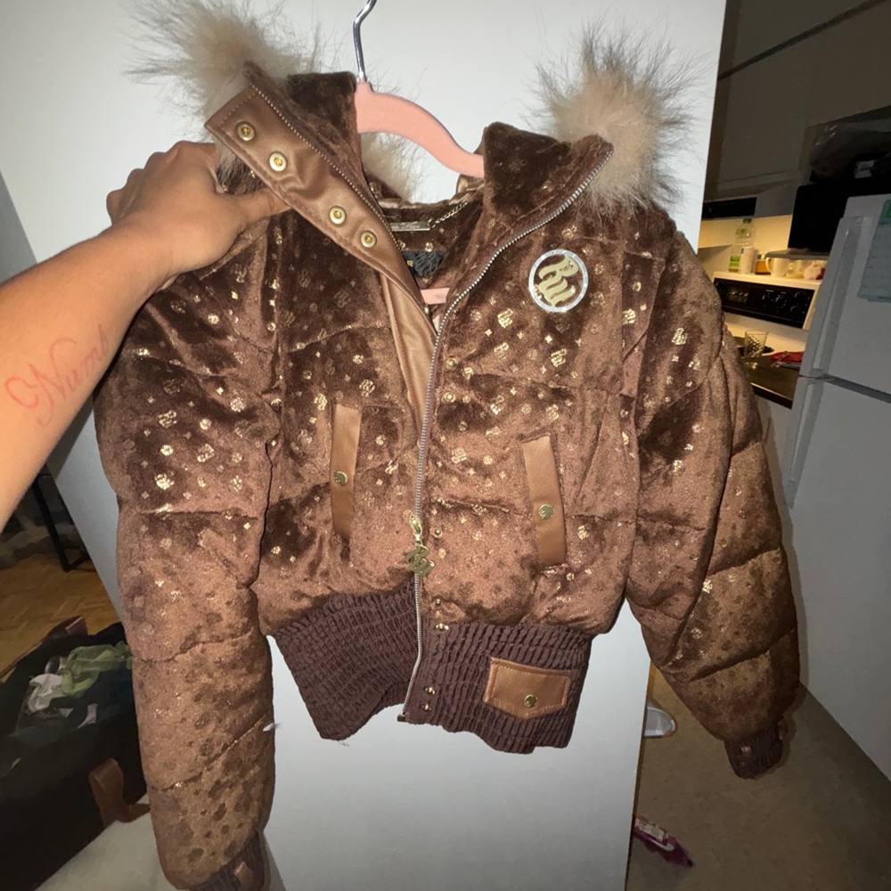 Brown ROCAWEAR Jacket with Fur Trim